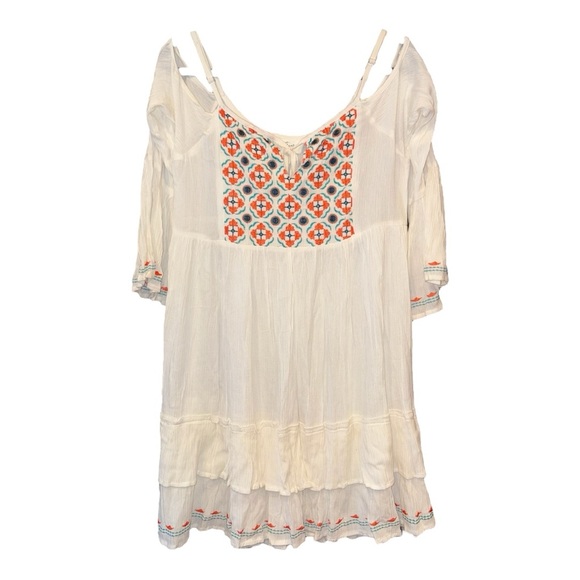 Exist Embroidered Boho Peasant Dress White. Turquoise/Orange/Navy  Size M ARG - Picture 1 of 7